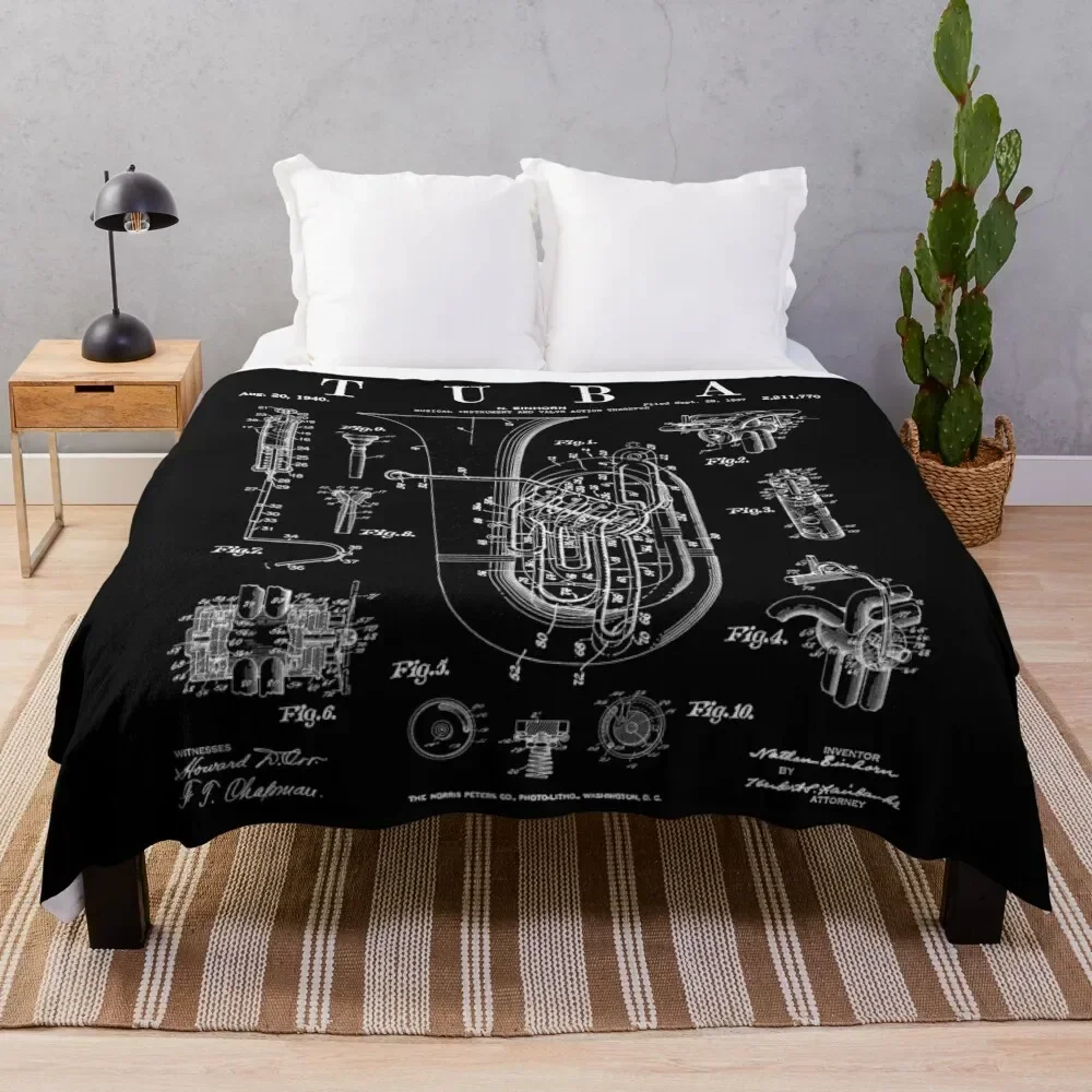 

Tuba Vintage Patent Tubaist Tubist Drawing Print Throw Blanket Bed Fashionable Weighted Nap Blankets