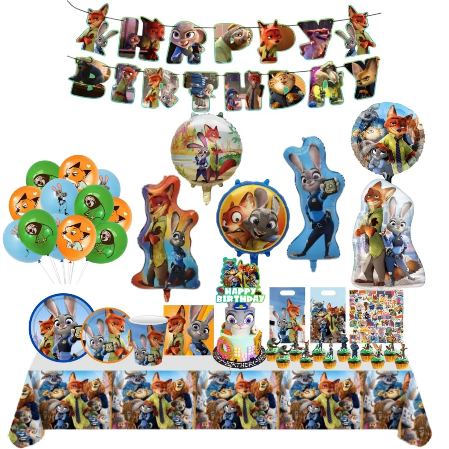 Décorations de fête d'anniversaire Disney Zootopia, ballons en papier, vaisselle jetable pour enfants, réception-cadeau pour bébé, 2 fournitures de fête