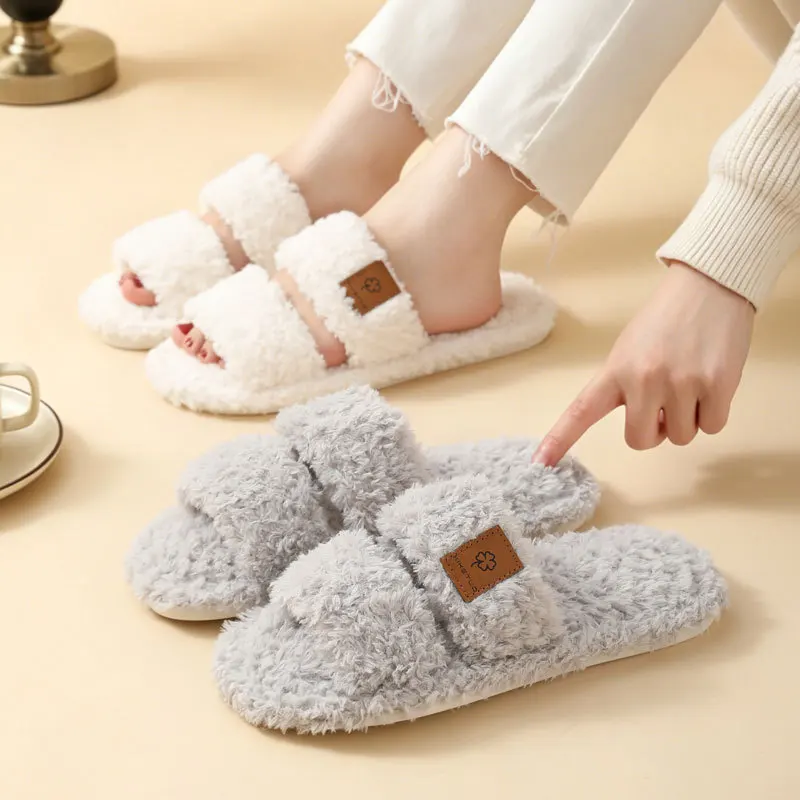Women Men Velvet Thick-Soled Cotton Slippers Non-Slip Soft Indoor Slippers Ladies Gents One-Strap Slippers Home Leisure Girl Boy