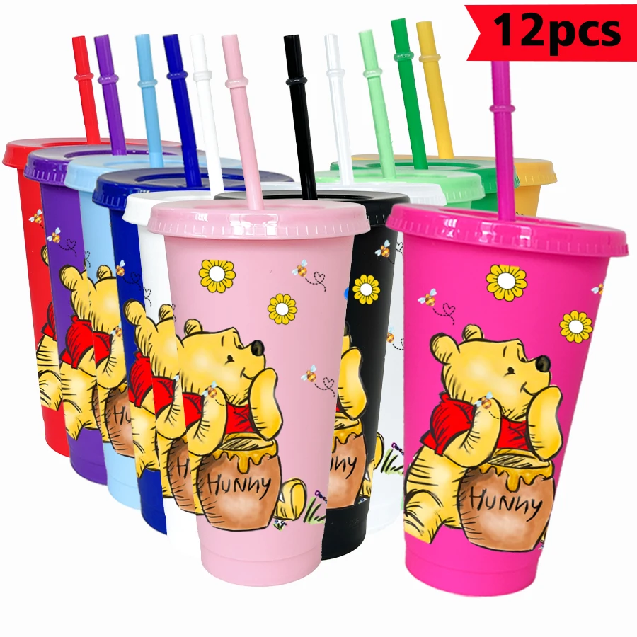 

12 шт./упак. Дисней, Винни Пух, банка для меда, 26 унций, цветной пластиковый стакан, посуда для питья на день рождения, кружка для сока, кофе