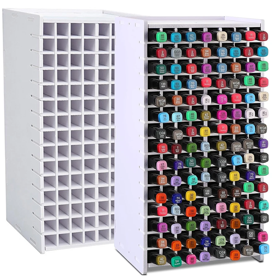 120 Slots Marker Storage Organizer Detachable Plastic Desk Marker Holder Transparent Grid Design Adjustable Art Paint Pen Rack