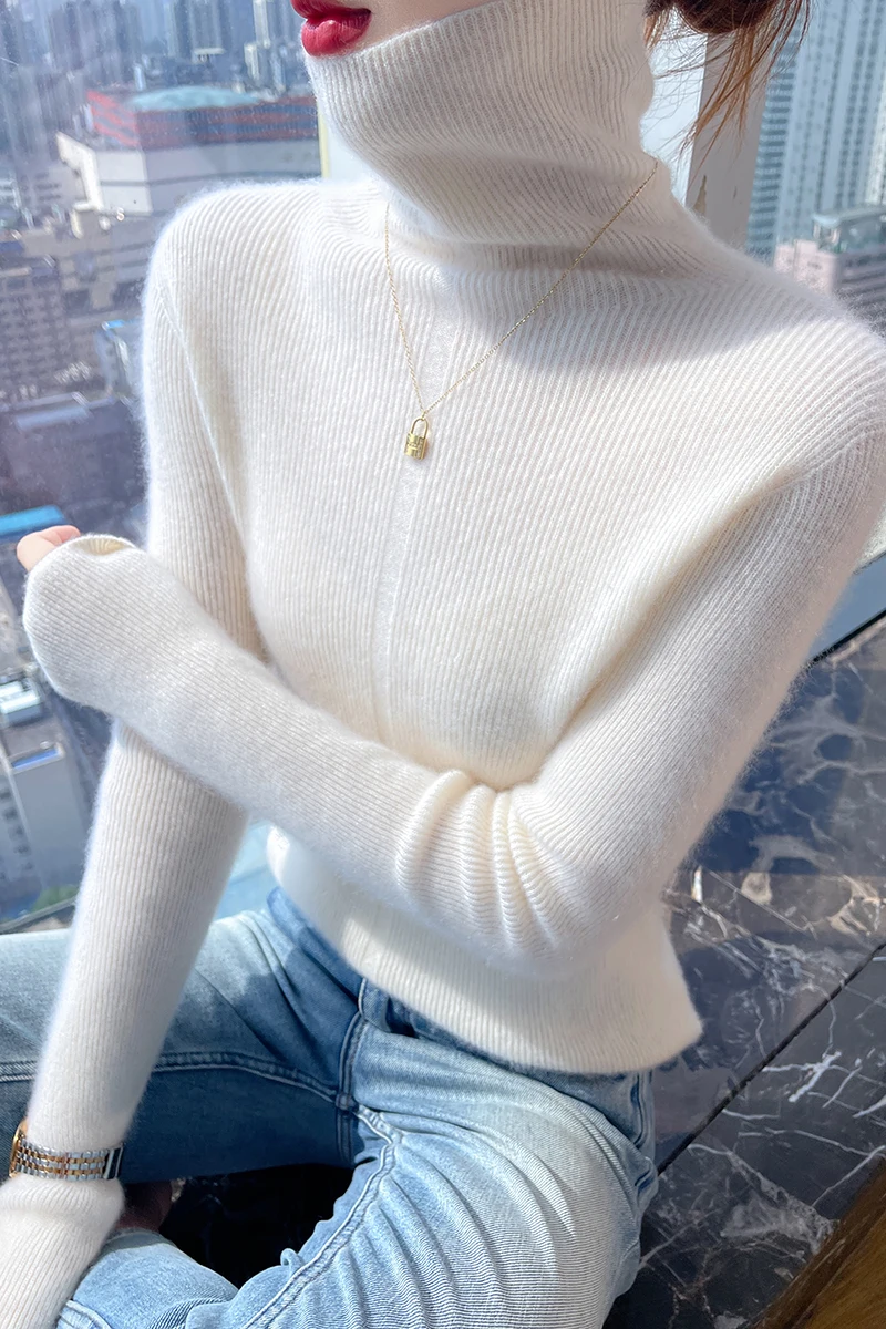 Fall/Winter new 100% Merino wool cashmere sweater Women's turtleneck pullover warm bottom knit shirt top