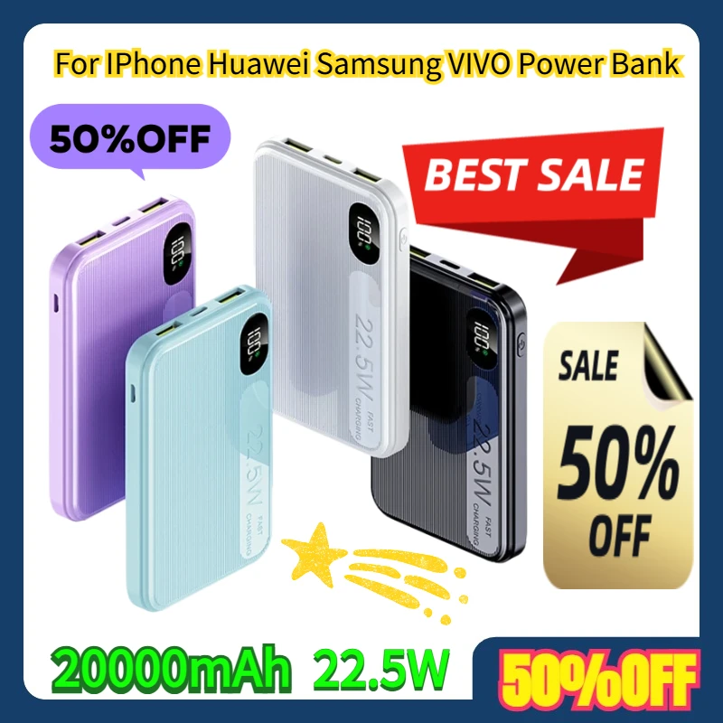 

20000mAh For IPhone Huawei Samsung VIVO Power Bank 22.5W Super Fast Charging Portable Charger External Battery Pack Travel