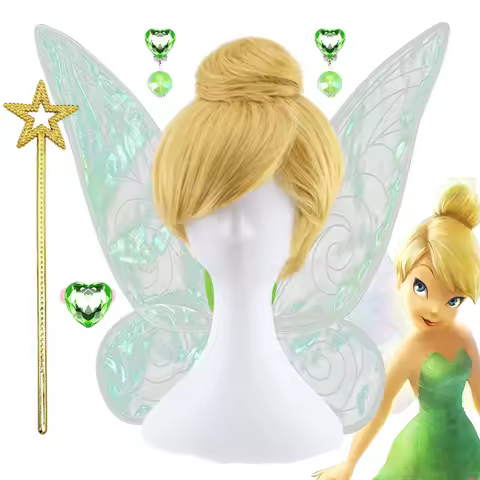 Disney Fairy Tinker Bell Princess Dress up Cosplay Accessories Synthetic Wig Headband Wings Costume Play Birthday Party Headwear