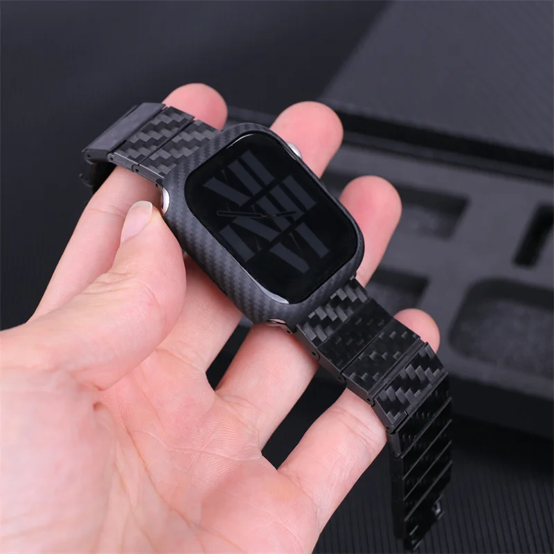 100% Carbon Fiber Strap Case for Apple Watch Ultra 2 49mm Band Lightweight Luxury Bracelet for Iwatch Series 9 8 7 45mm Cover