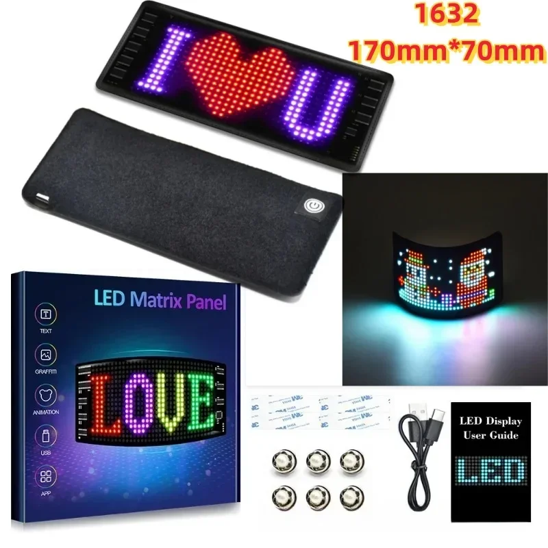 

170mmx70mm 1632 LED Matrix Pixel Panel USB5V Flexible Addressable RGB Graffiti Scrolling Text Animation Display Car Screen Light