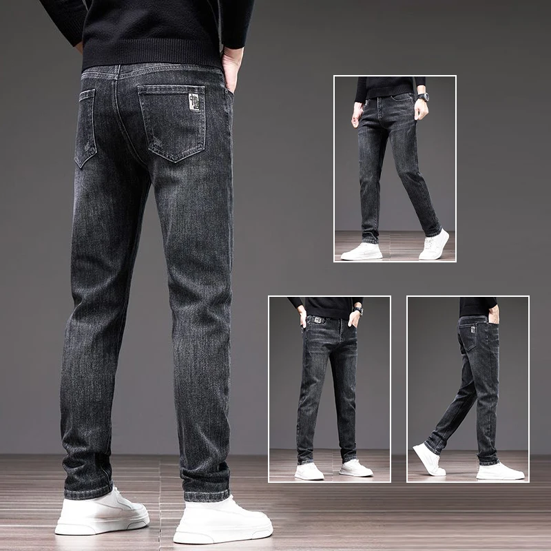 Pantalones vaqueros rectos sueltos y versátiles de alta calidad para hombre, pantalones vaqueros elásticos para primavera y otoño, pantalones azul neblina a la moda, color gris oscuro