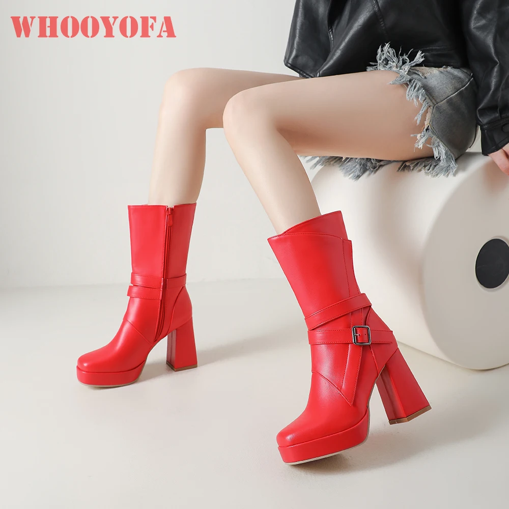 2026 Winter Comfort Platform Mid Calf Riding Boots for Women High Heels Lady Shoes Large Plus Size 10 43 48 50 Wide Fit