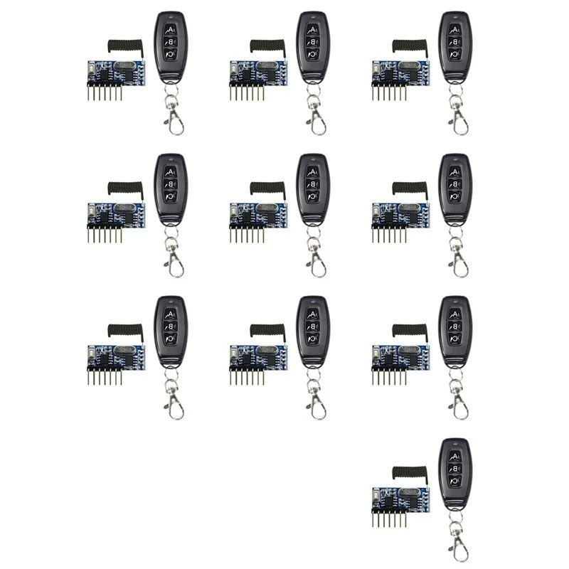 IDUD 10X 433Mhz Wireless RF Remote Control 5V 4-Way Transmitter And Receiver Module Set 3-Button Remote Control RX480-4CH