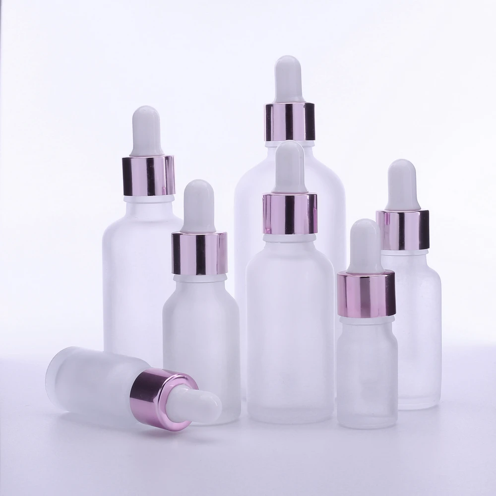 100pcs Rose-Golden Refillable Dropper Bottle Frosted Essential Oil Glass Aromatherapy Liquid 5-100ml Drop For Pipette Bottles