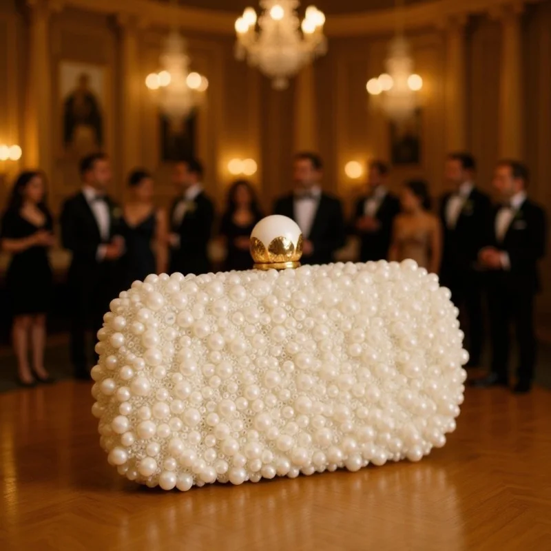 

Fashion Elegant Pearl Evning Bags Fine Charm Small Clutch Purse For Women Metal Chain Shoulder Bag Crossbody Prom Party Handbag