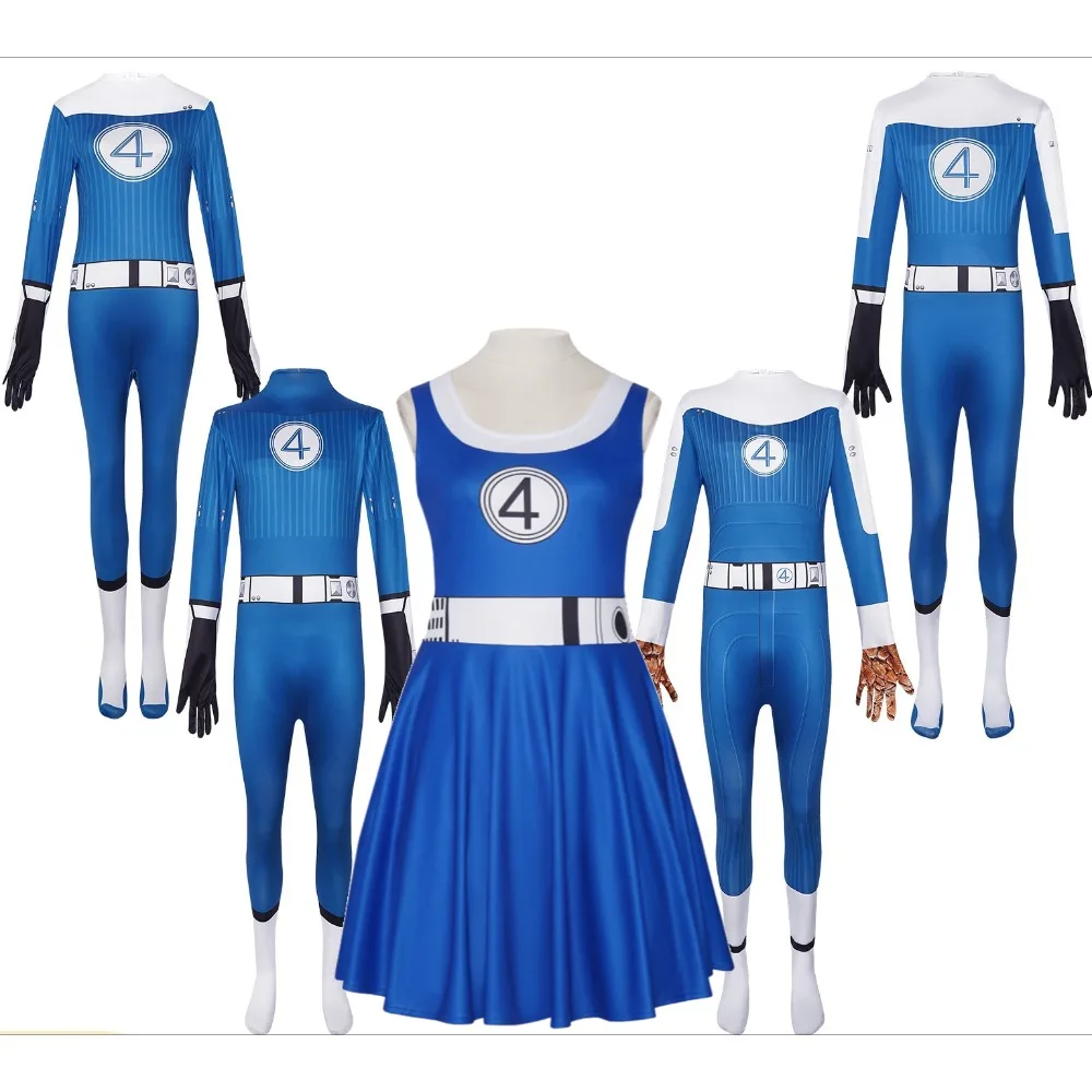 

Fantastic 4 Thing Cosplay Costume Four Reed Richards Jumpsuit Halloween Superhero Zentai Blue Invisible Man Jumpsuit