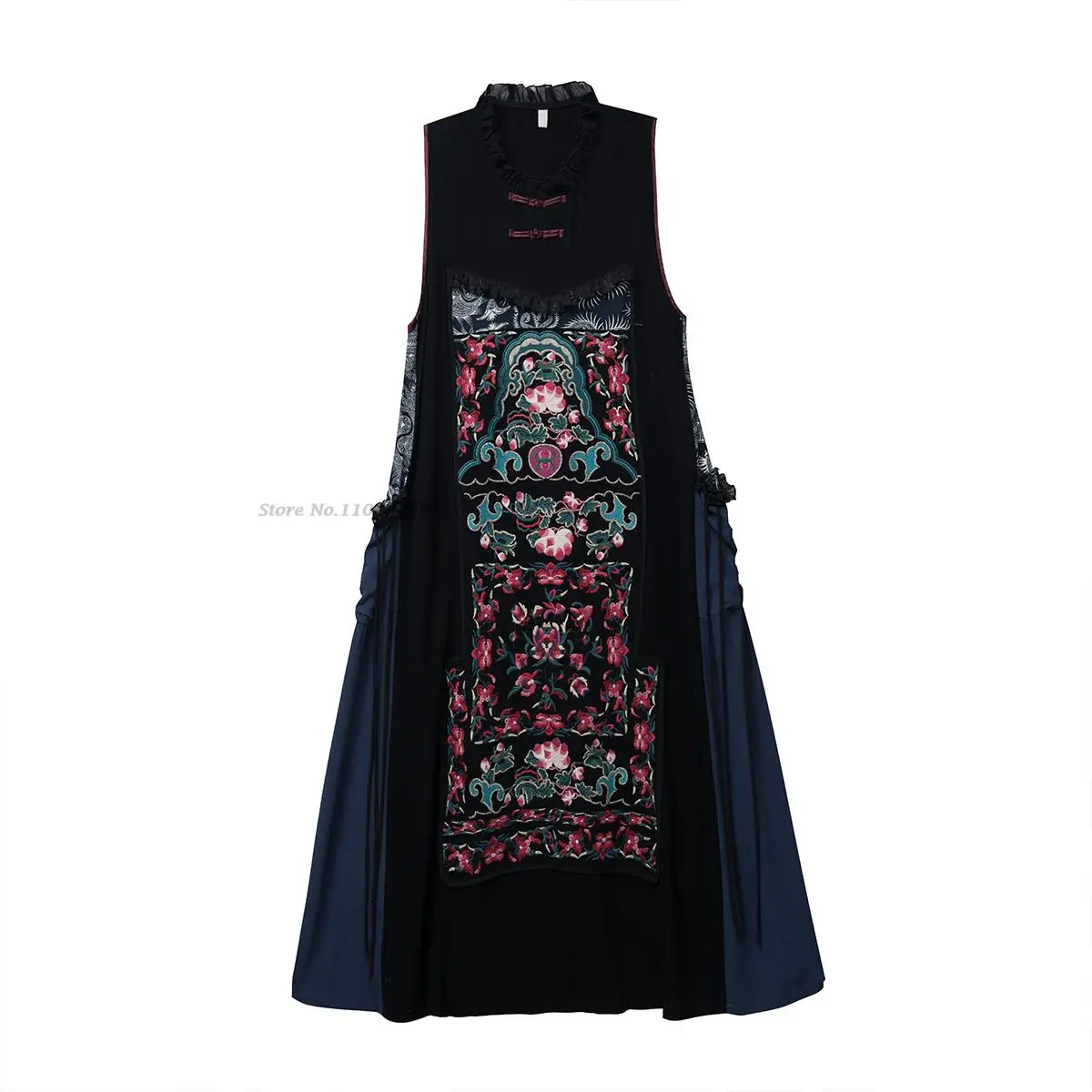 2024 traditional chinese vintage dress national flower embroidery sundress retro cotton linen long dress oriental folk dress