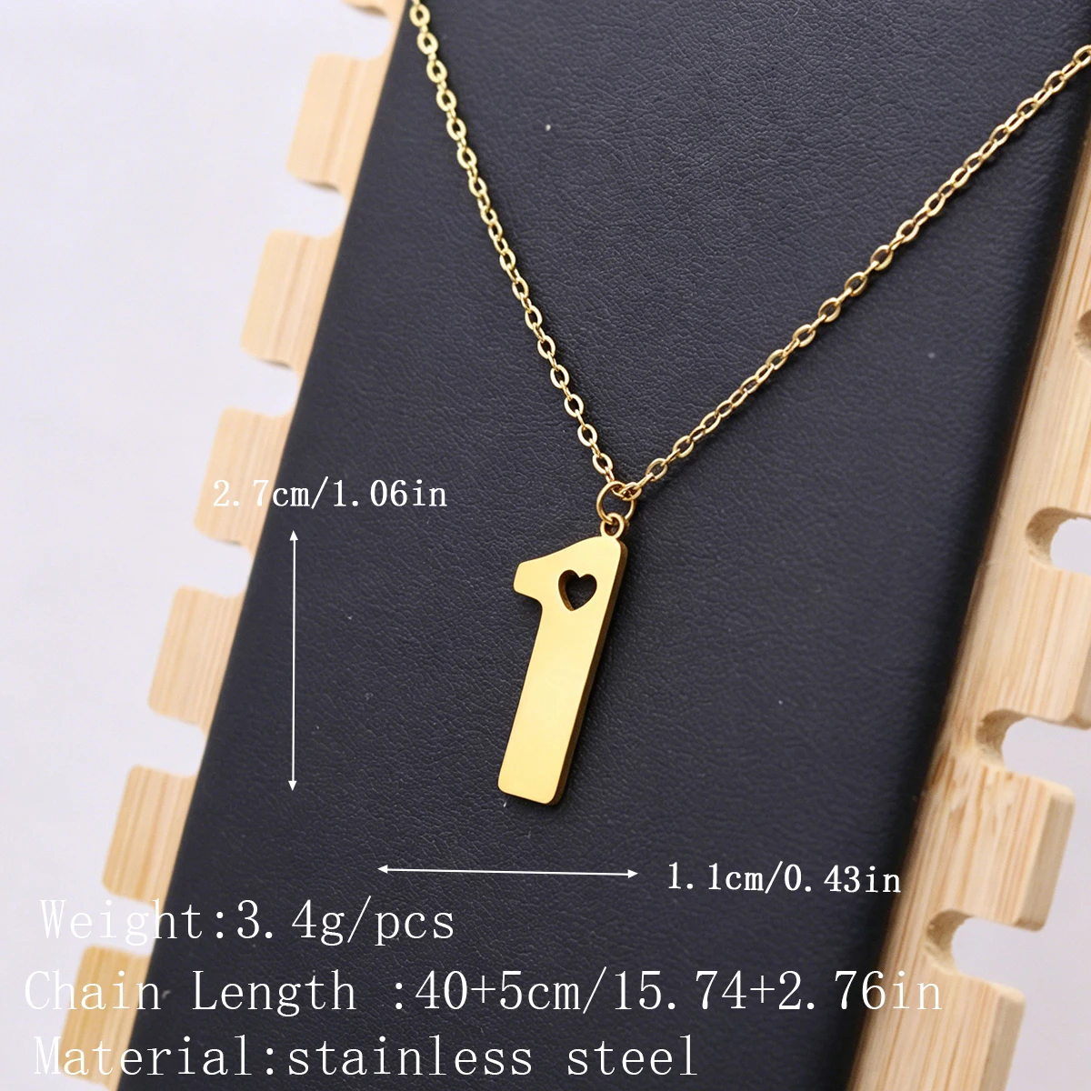 Kinitial Stainless Steel Number 1 Hollow Heart Pendant Necklace Lucky Digit Charm Chain Jewelry Birthday Gift For Women