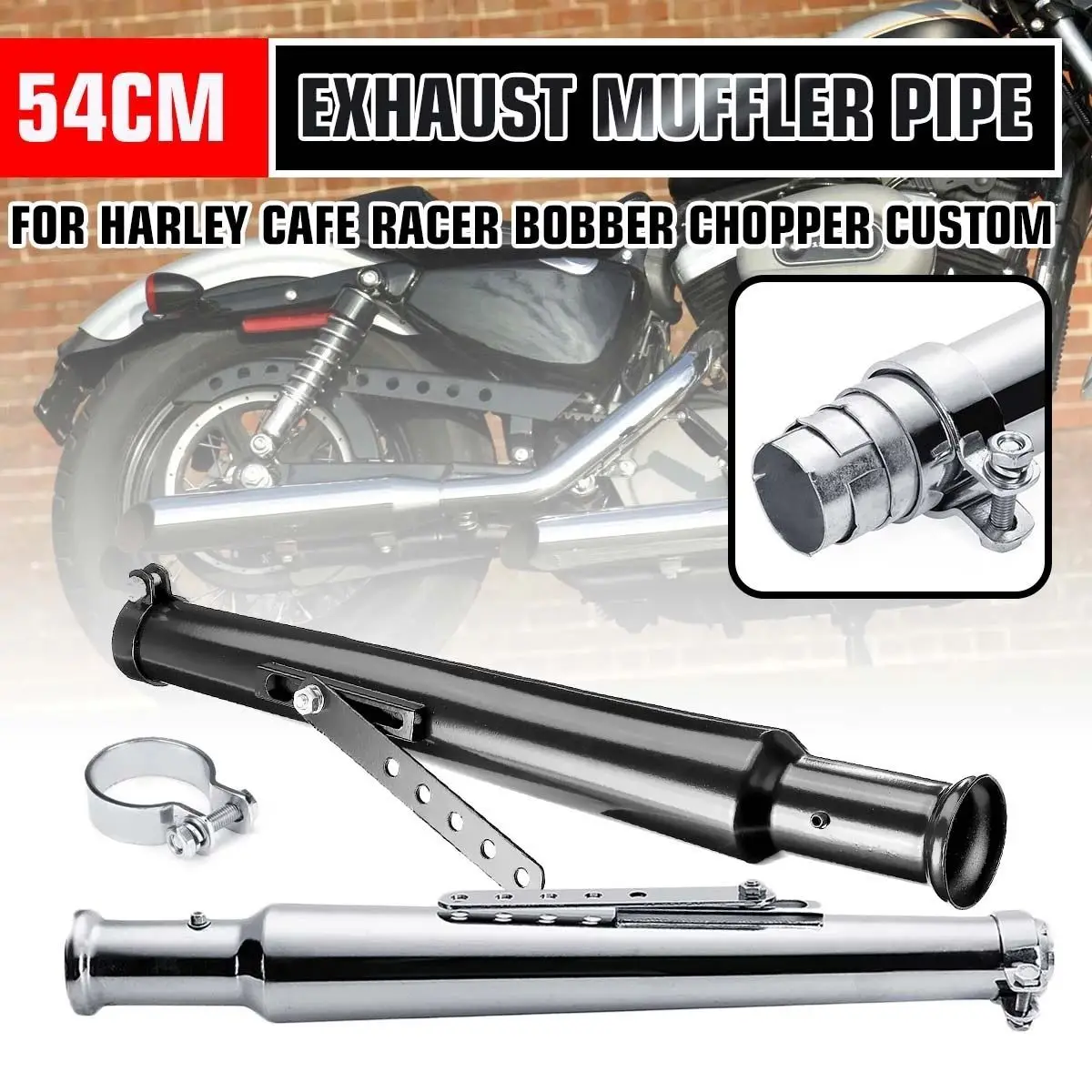 Tubo silenciador de motocicleta Vintage Universal 540mm tubo de escape trasero Retro modificado 38/40/43/45mm para Chopper Bobber Cafe Racer