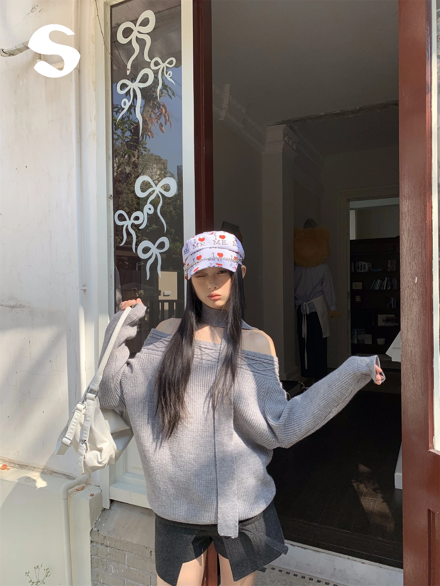 

oulder Bared Long Sve Knitted Sweater Scarf Women Loose Fit Comfortable Medium Weight Soft Loose Ne Design Casual Sle