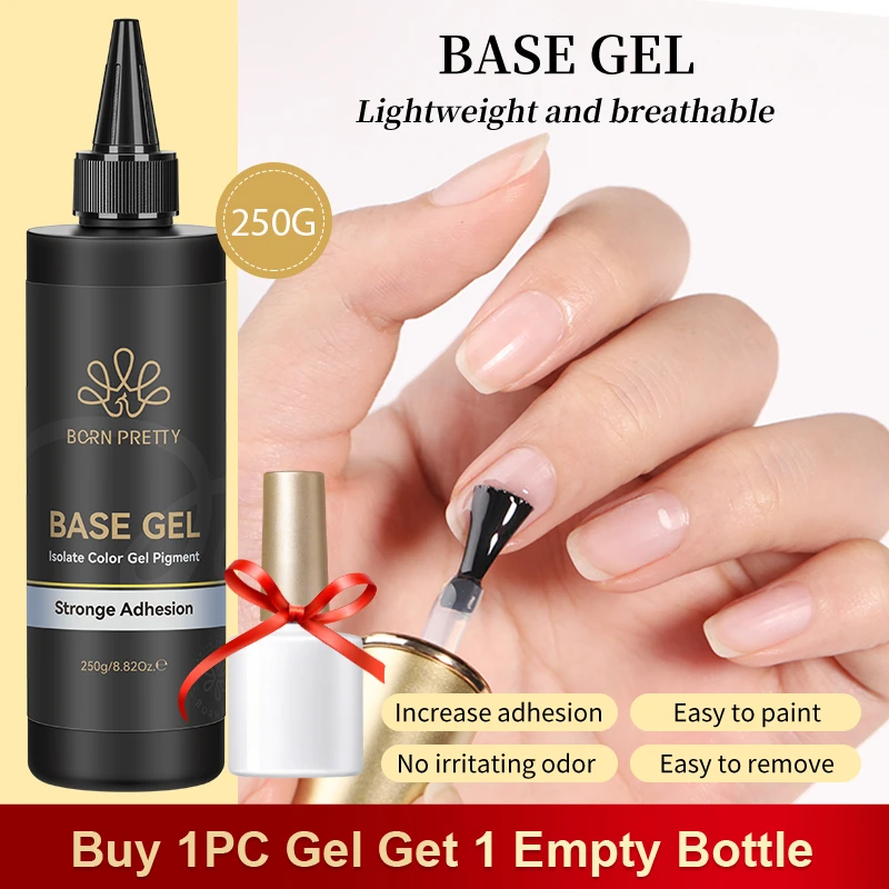 BORN PRETTY 250g Base Gel &Super Top Coat Big Volume UV Gel Polish Glossy Shine Finish Long Lasting Soak Off Varnish Nail Art