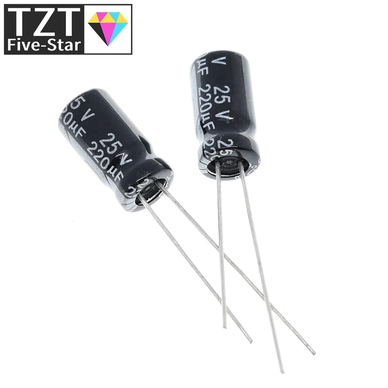 50/100 قطعة جودة عالية 25V220UF 6*12 مللي متر 220 فائق التوهج 25V 6*12 مُكثَّف كهربائيًا