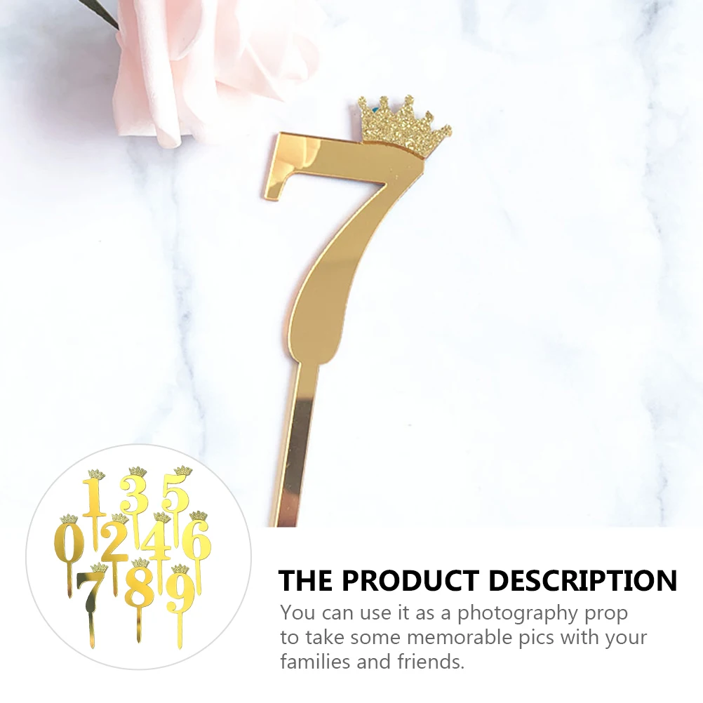 

10 Pcs Crown Dessert Decoration Acrylic Decorations Party Cake Cupcake Dessert Number Topper nament Safe High Grade