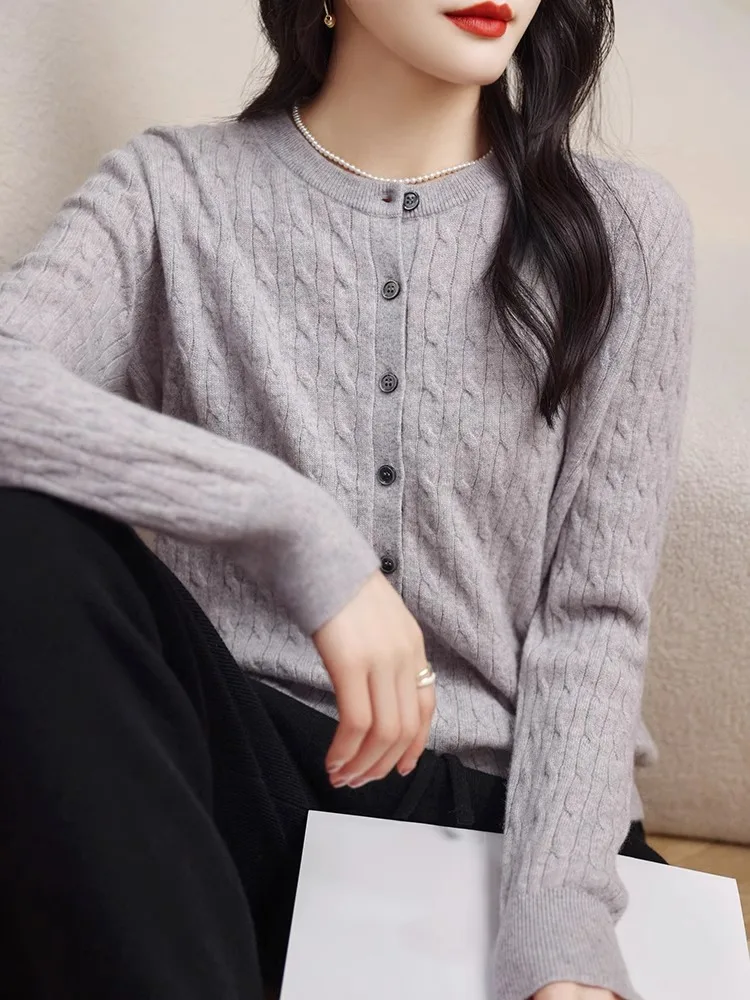 

Свободный вязаный свитер Ele, кардиган, женская весенне-осенняя верхняя одежда Lazy Twist, круглый топ, простой топ для поездок на работу