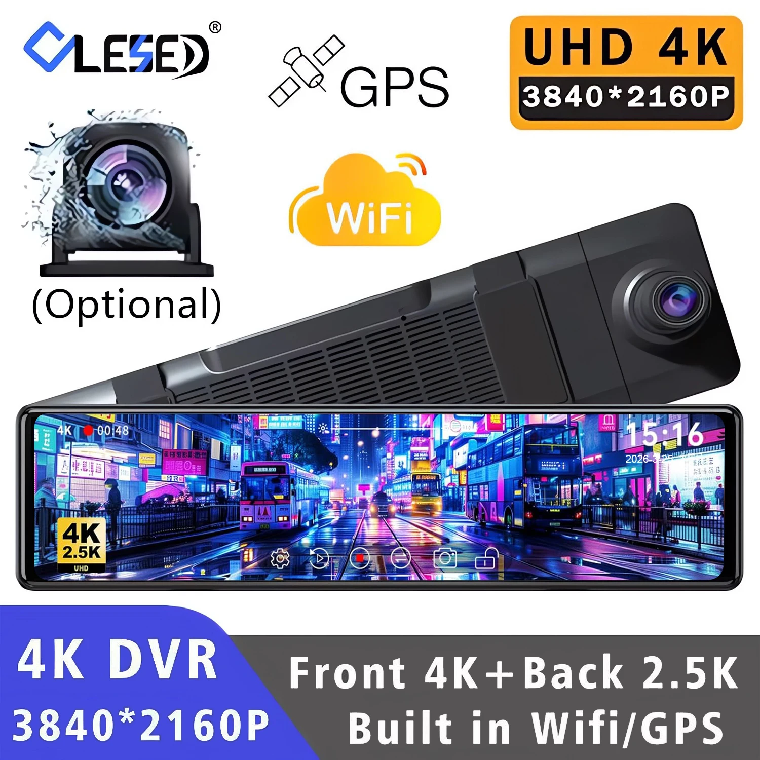 11.26” 4K Front 2160P Dvr GPS WIFI Rear 2.5K Mirror Dash Cam Dual Lens IPS Screen Car Camera Drive Recorder tream Mirror Das Cam