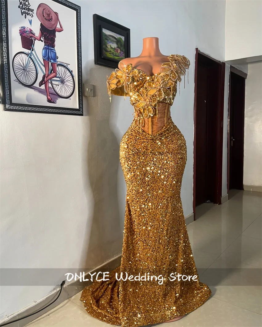 gold appliques for dresses 2024 Gold Accents Black Ball Gown Prom Dress – Sassymyprom main image 0