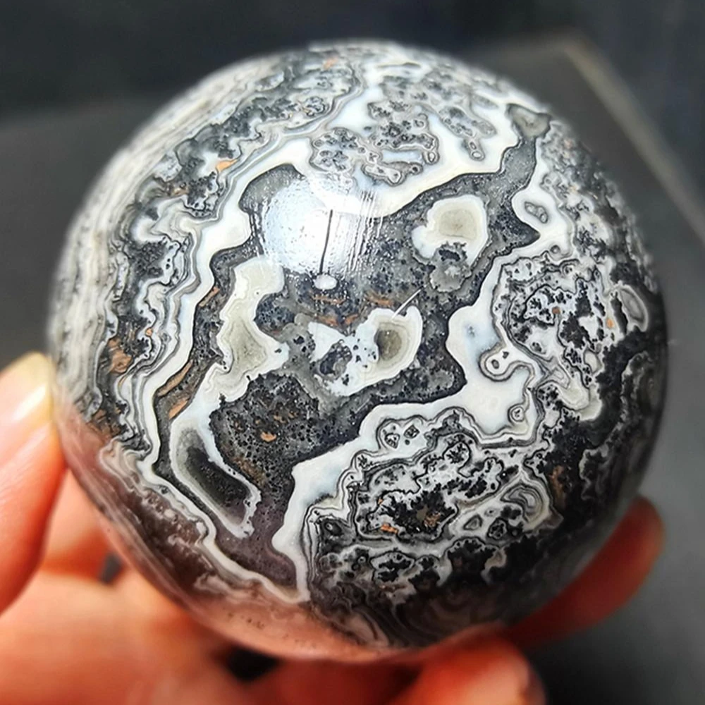 Bola de Ágata Negra Natural Pulida, Decoración para el Hogar/Oficina, Regalo para Padres en Navidad, Halloween, Pascua y otras Festividades