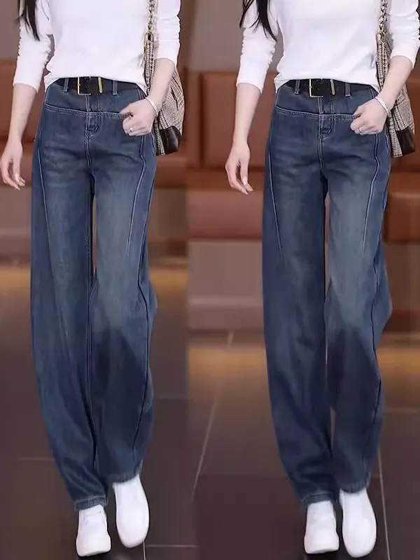 Women's Loose Casual Straight Leg Jeans 2026 New Style High Waist Zipper Closure High Quality Denim Fabric Vintage Style