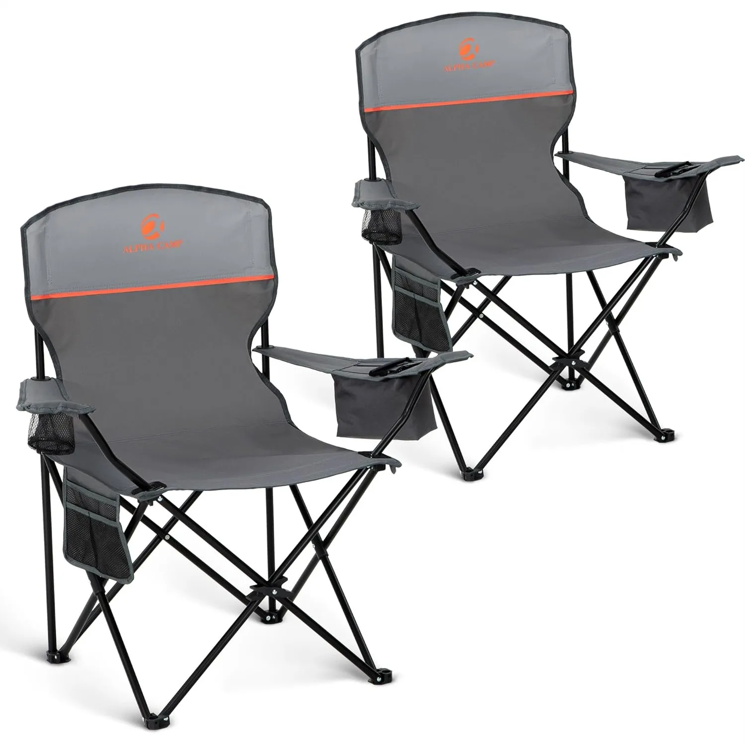 

Portable Camping Chair for Adults, Folding Outdoor Lawn Chair with Cup Holder, Heavy Duty 350 lbs, Gray