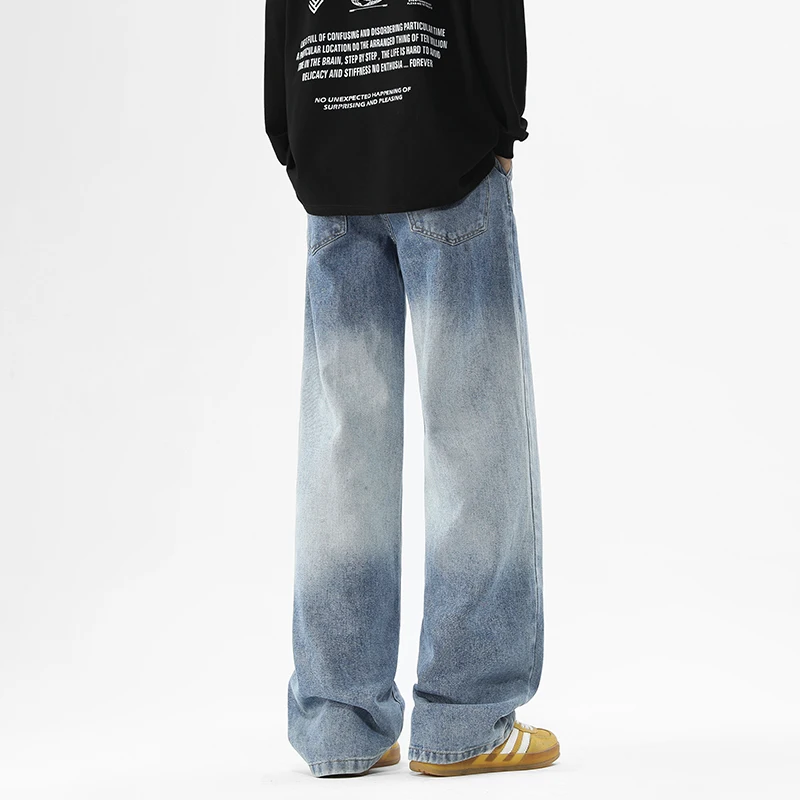 【Mirrordust】American Retro Washed Jeans Distressed Design Sense Casual Straight Trousers