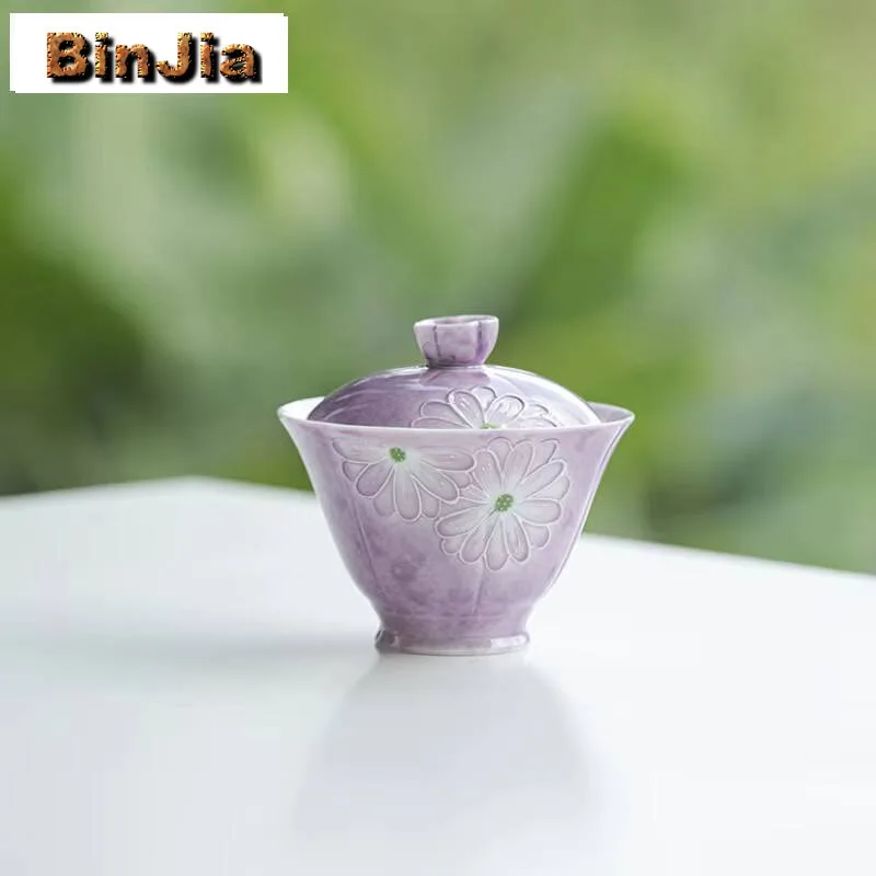 

115 мл ручная роспись ромашка Гайвань ретро кардамон фиолетовый цветок рот чайная варенья крышка чаша китайский набор коллекционные принадлежности