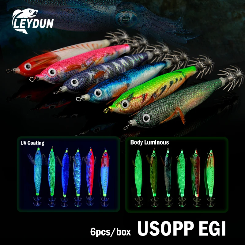 

Leydun Usopp EGI Luminous & UV Squid Jig Shrimp Squid Bkk Hook 110mm 6Pcs/Set Fishing Lures Octopus Cuttlefish Shrimp Baits