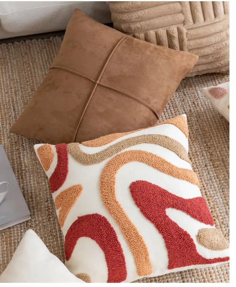 Vintage Kontrast Geometrischer Getufteter Kissenbezug Plüsch Patchwork Kissenhülle Atmosphärische Sofa-Dekoration Kissenbezug 45x45 – Detail 13
