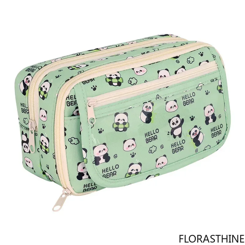 Panda Green Pencil Bag Stationery Gift Pen Case Holder School Box Supplies Ruler Pouch Fabric Beige Organizer Eraser Storage