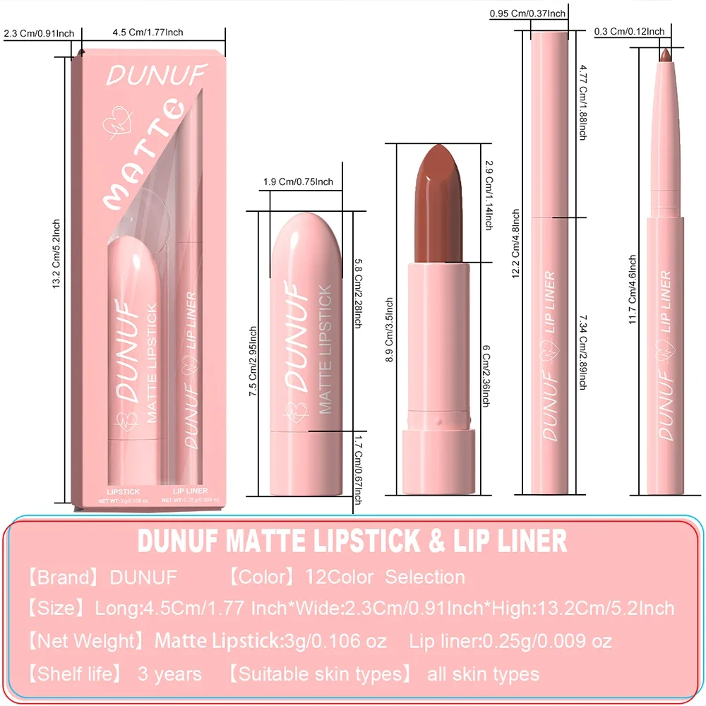 Waterproof Matte Lip Liner And Lipstick Set - Red Brown Contours Long-Lasting Non-Sticky Hydrating Lip Makeup