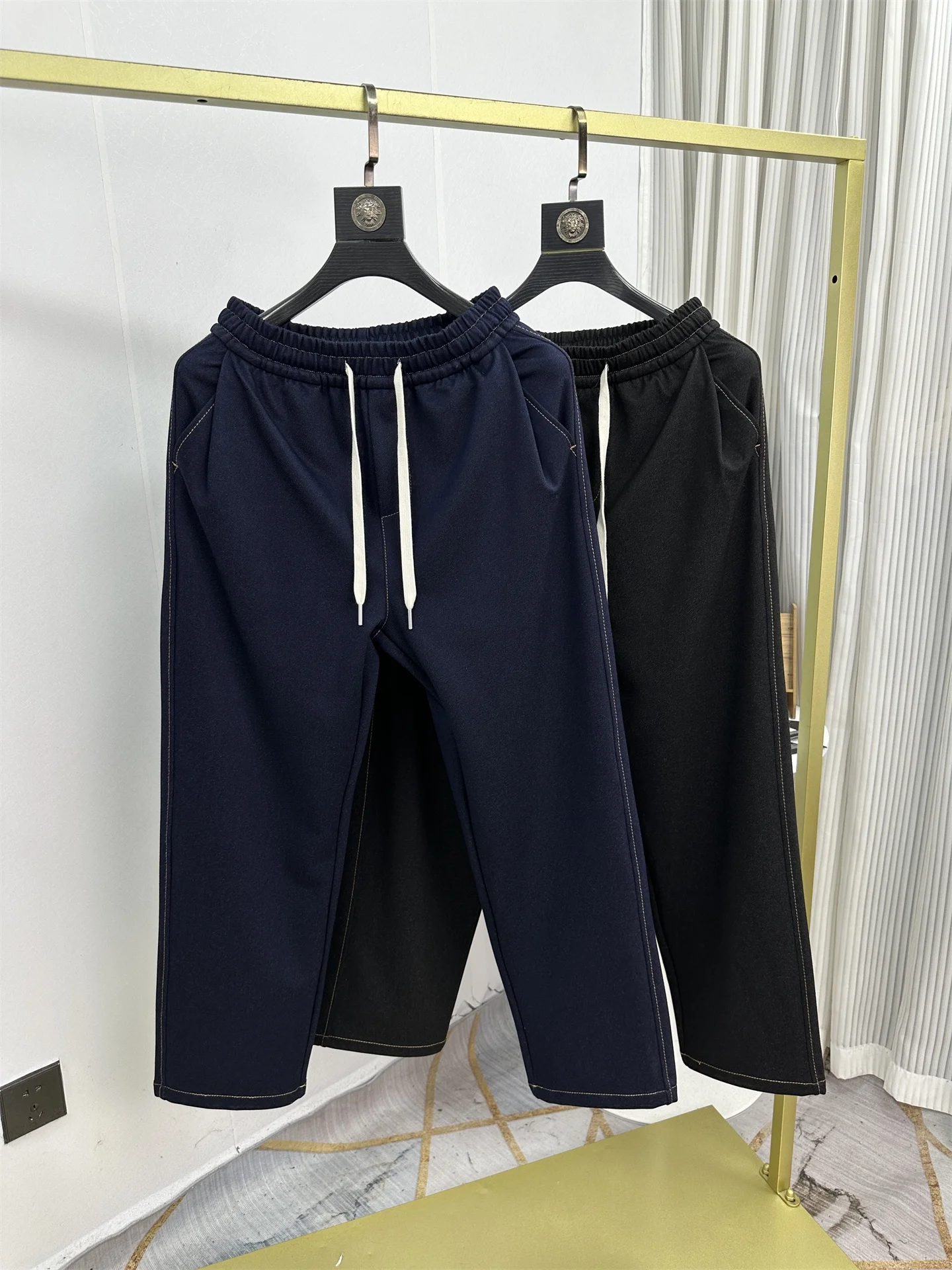 

Men's Casual Loose Fit Straight Leg Jeans Dstring Elastic Waist Wide Leg Pants Autumn Winter Faion Trend Polyester Blend