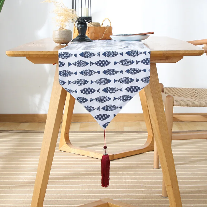 Japanese Table Runner Ocean Sea Wave Table Cloth Tassels Dinner Tea Ceremony Linen Tablecloth Retro Decoration Hotel Table Decor