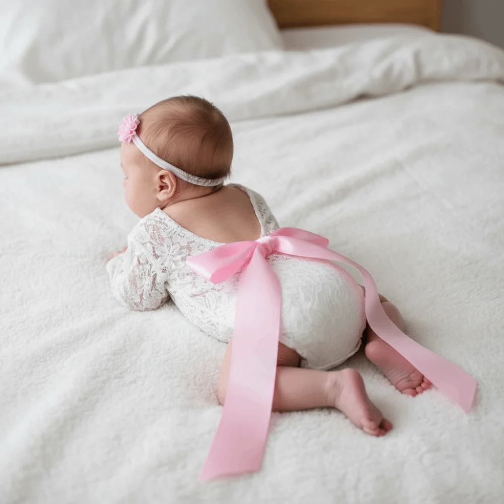 2 قطعة/المجموعة الإبداعية الرضع صور الملابس ربطة القوس فيونكة تصميم الأزهار الوليد الدانتيل رومبير الجوف الظهر بلون #2