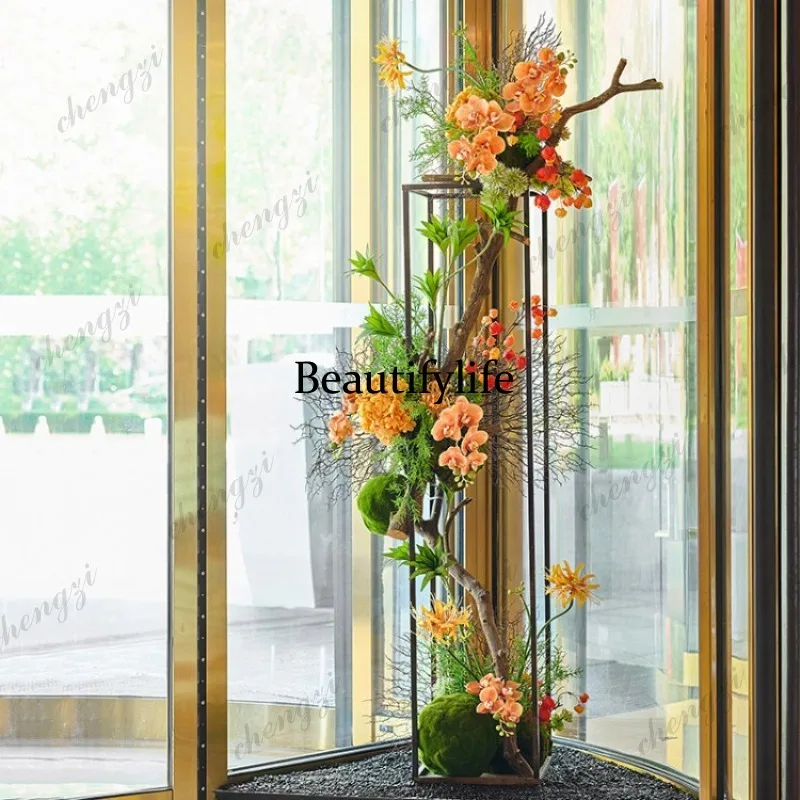 A74 hotel revolving door artificial flower shopping mall lobby lobby ornament floor high-grade moss ball green plants