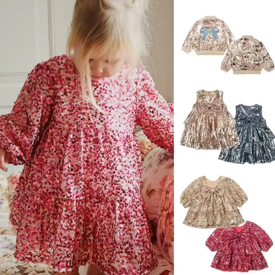 

Платье с пайетками для девочек Kansas KS 2022, модное праздничное платье принцессы с бантом, пышное очаровательное милое бальное платье для девочек, детская одежда