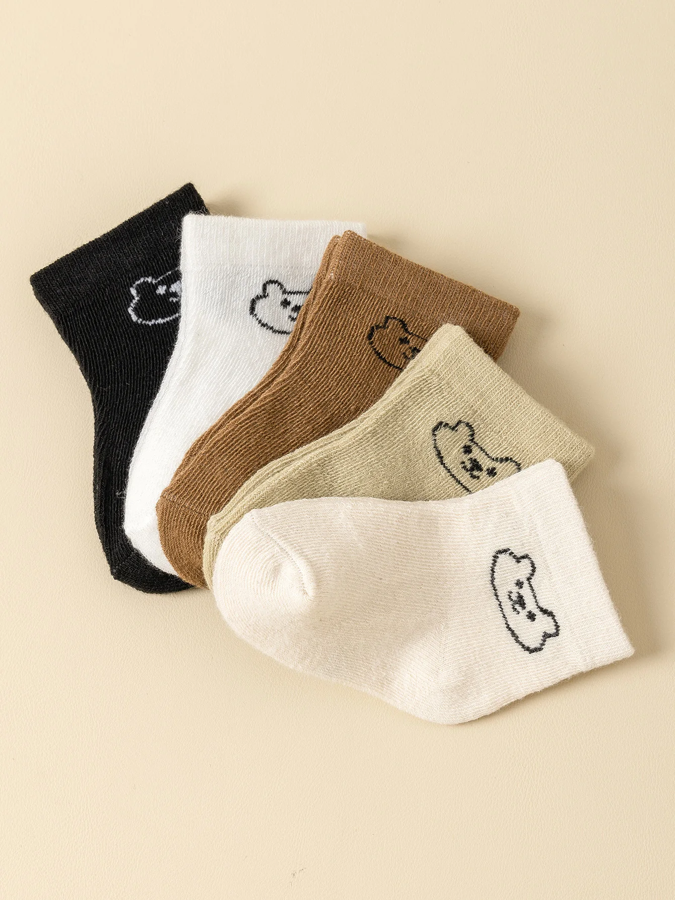 5Pairs Baby Socks Infant Cartoon Solid Color Soft And Comfortable White Mid-Calf Socks For Daily Life