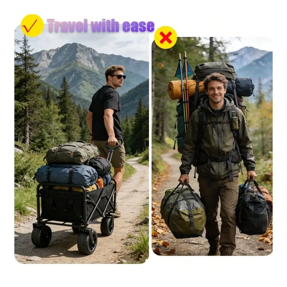 

AllTerrain Folding Trolley With A Load Capacity Of 3201180 Lbs. A MultiFunctional, Detachable, Portable HeavyDuty Camping Troll