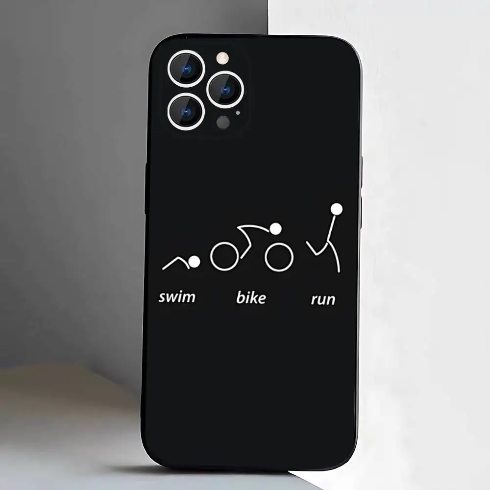 Triathlon Swim Bike Run  Case For iPhone 17,16,15,14,13,12,11 Air,Plus,Pro Max,XS,X,XR,SE,Mini,8,7,Soft Silicone Black Cover