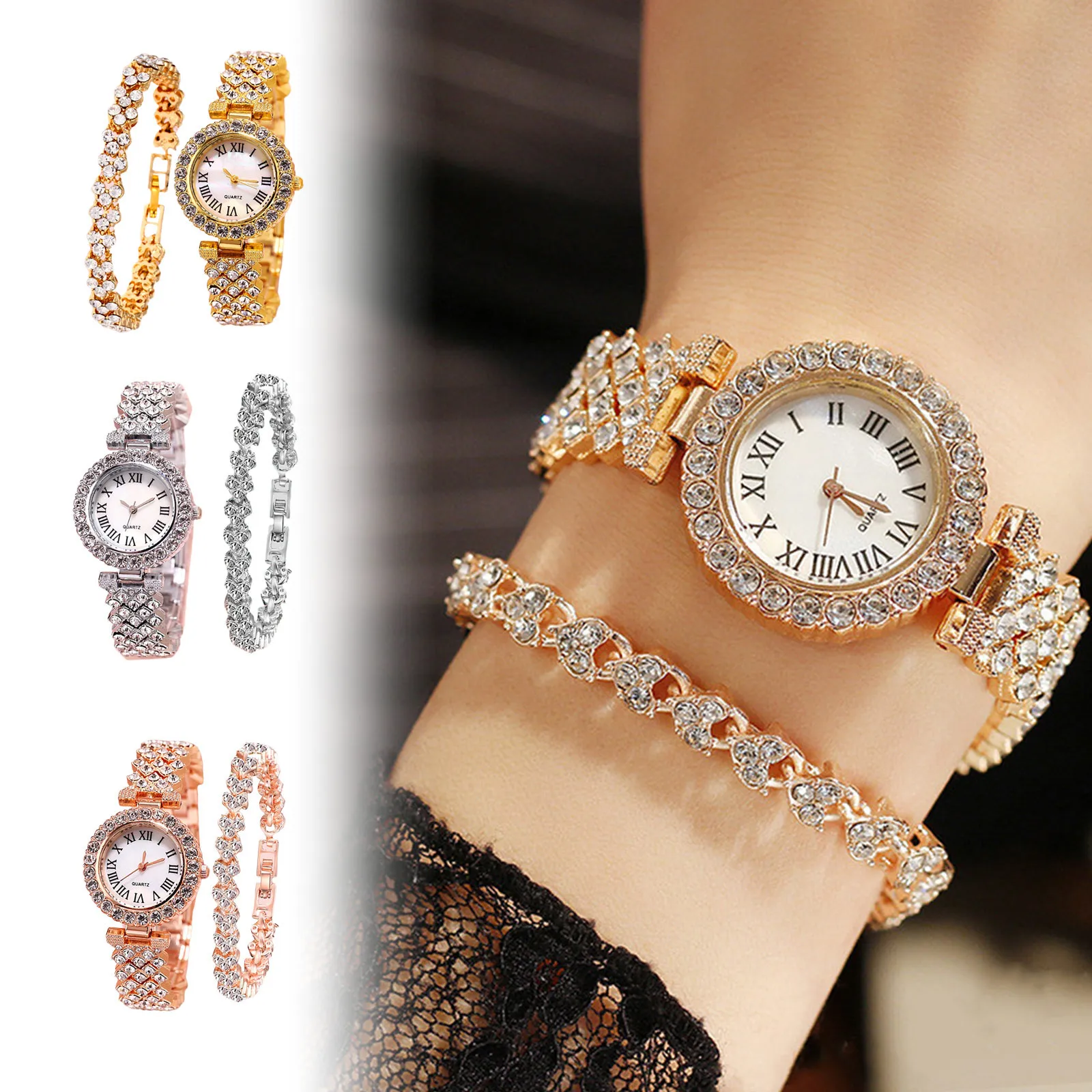 Fashion Watches For Women Roman Numerals Diamond Inlaid Watch Ladies Quartz Watch Bracelet Watch Relogio Feminino