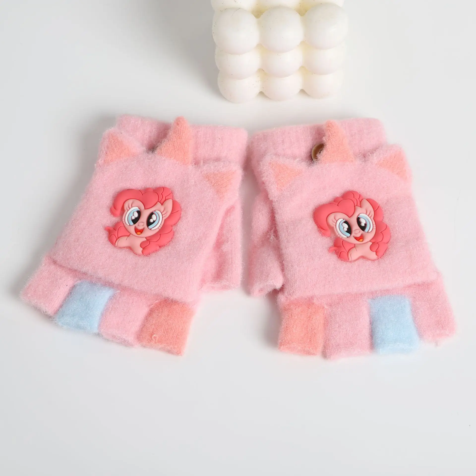 

Gloves winter thickened warm cartoon half - minute finger cover student cycling writing half - finger flip cover