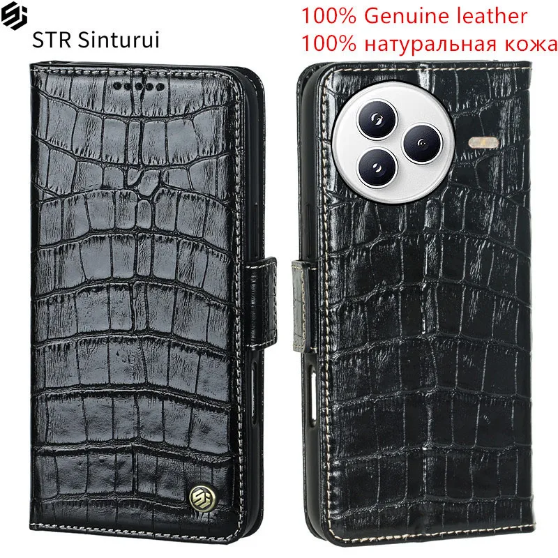 

STR 100% Genuine leather crocodile grain card Slot Wallet Cover For Xiaomi 14 Civi 2 3 5 4 Pro 1S Flip shockproof phone Case