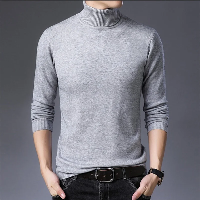 winter New Men High Neck Knitted Pullover Bottoming Sweater Male Fashion Casual Slim Solid Color Stretch Sweater