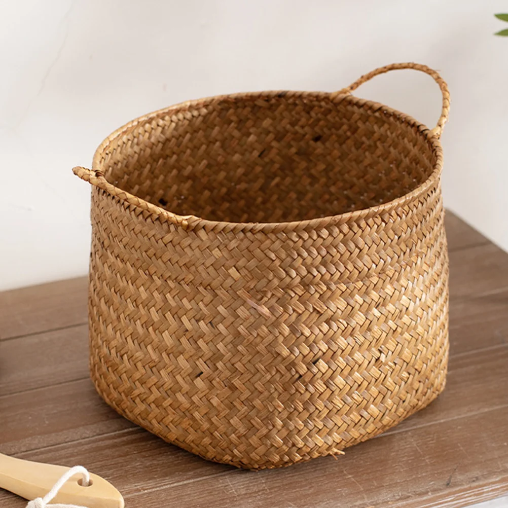 Woven Storage Boxes Japanese Style Woven Seagrass Basket Woven Plant Pot Holder Desktop Flower Arrangement Basket Flower Baskets