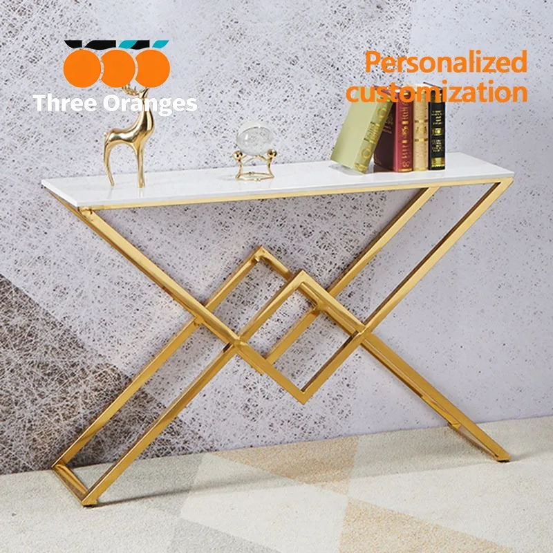 Modern simple stainless steel light luxury entrance New Chinese marble entrance table Decorative end view table