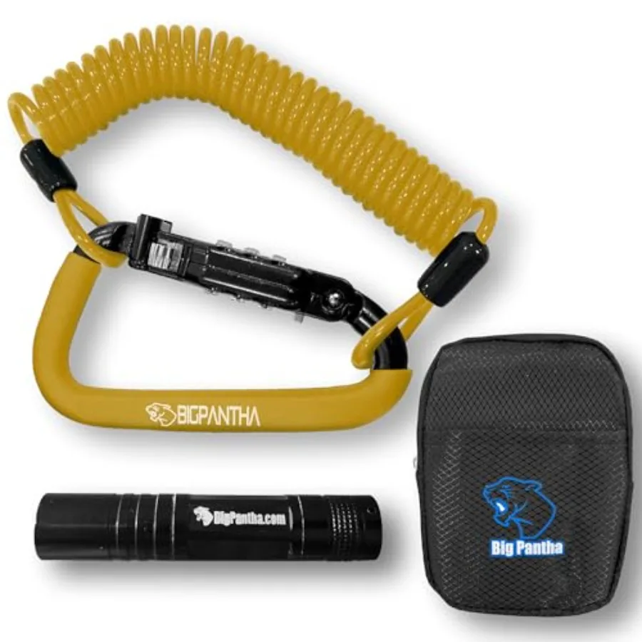 

Motorcycle Helmet Lock Security Cable with Yellow Carabiner Combination Lock for Securing Helmets Jackets Gloves or Bags - Incl